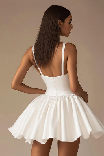 White A Line Spaghetti Straps Short Graduation Dress